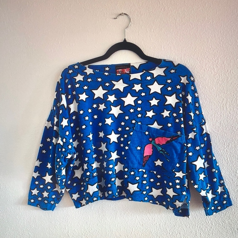 NeoMax Blue Star Print Women's Pullover Blouse with Pocket
